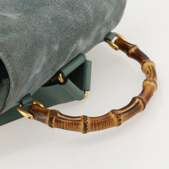 GUCCI Bamboo Backpack Suede Green Gold Auth 175320