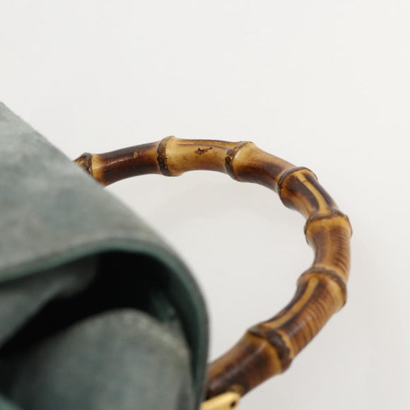 GUCCI Bamboo Backpack Suede Green Gold Auth 175320