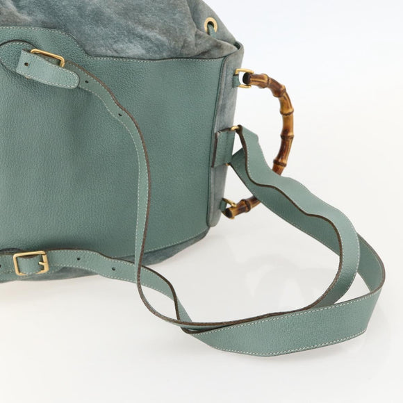 GUCCI Bamboo Backpack Suede Green Gold Auth 175320