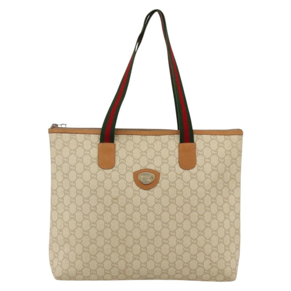 GUCCI GG Plus Supreme Web Sherry Line Tote Bag PVC White Red Green Auth 175321