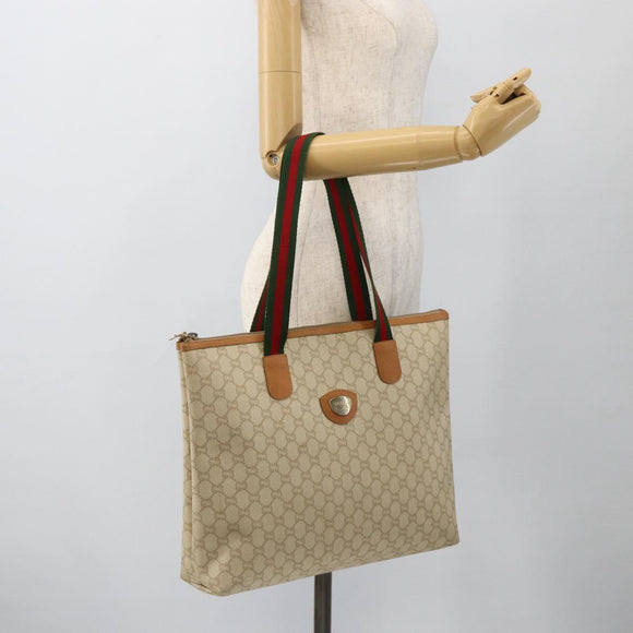 GUCCI GG Plus Supreme Web Sherry Line Tote Bag PVC White Red Green Auth 175321