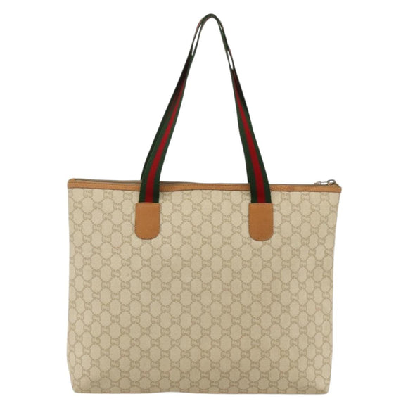 GUCCI GG Plus Supreme Web Sherry Line Tote Bag PVC White Red Green Auth 175321