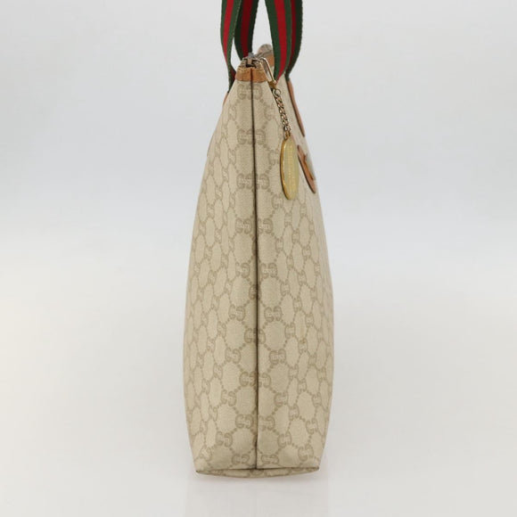 GUCCI GG Plus Supreme Web Sherry Line Tote Bag PVC White Red Green Auth 175321