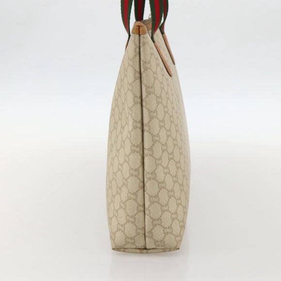 GUCCI GG Plus Supreme Web Sherry Line Tote Bag PVC White Red Green Auth 175321
