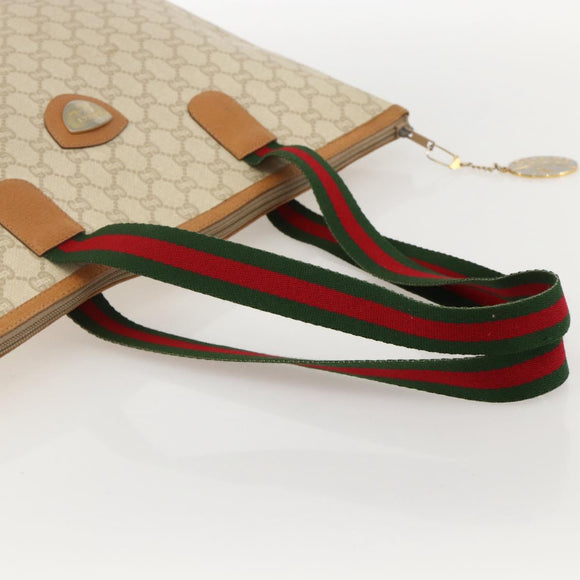 GUCCI GG Plus Supreme Web Sherry Line Tote Bag PVC White Red Green Auth 175321