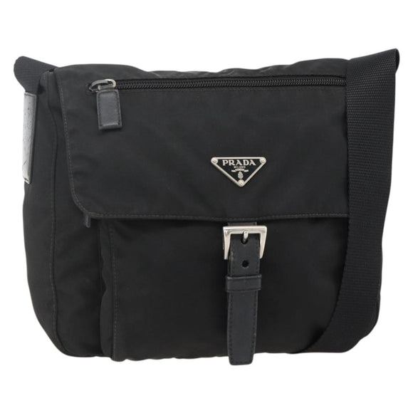PRADA Shoulder Bag Nylon Black Silver Auth 175324