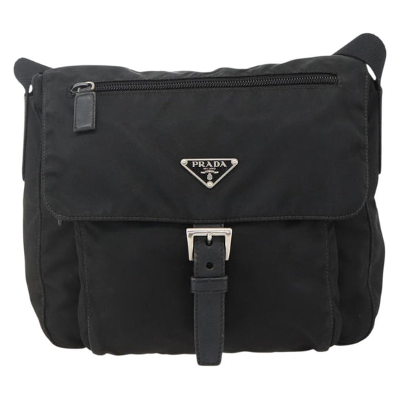 PRADA Shoulder Bag Nylon Black Silver Auth 175324