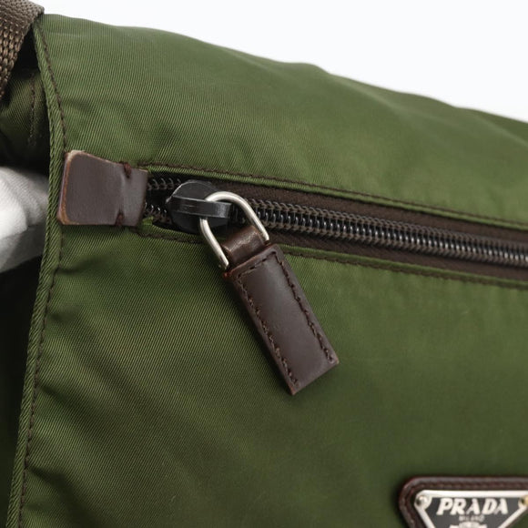 PRADA Shoulder Bag Nylon Green Silver Auth 175325