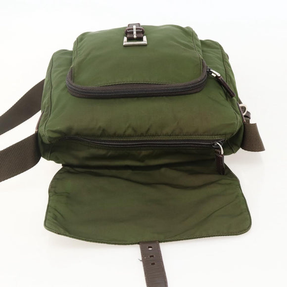 PRADA Shoulder Bag Nylon Green Silver Auth 175325