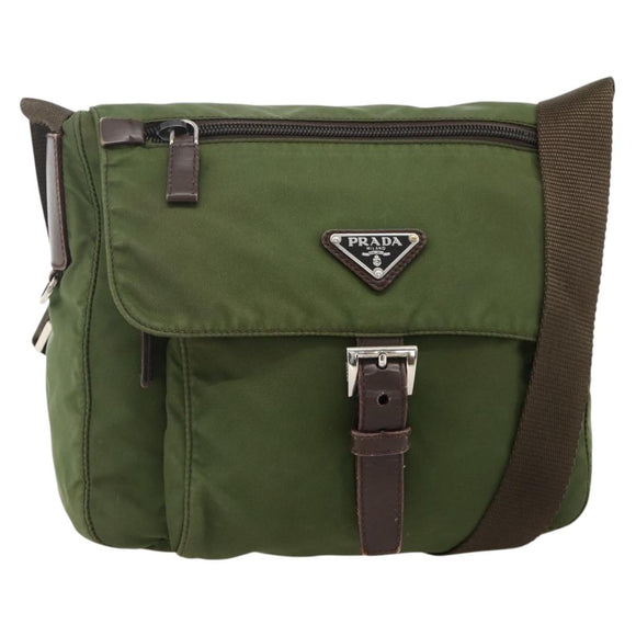 PRADA Shoulder Bag Nylon Green Silver Auth 175325