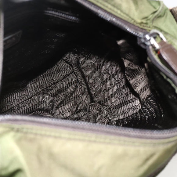 PRADA Shoulder Bag Nylon Green Silver Auth 175325