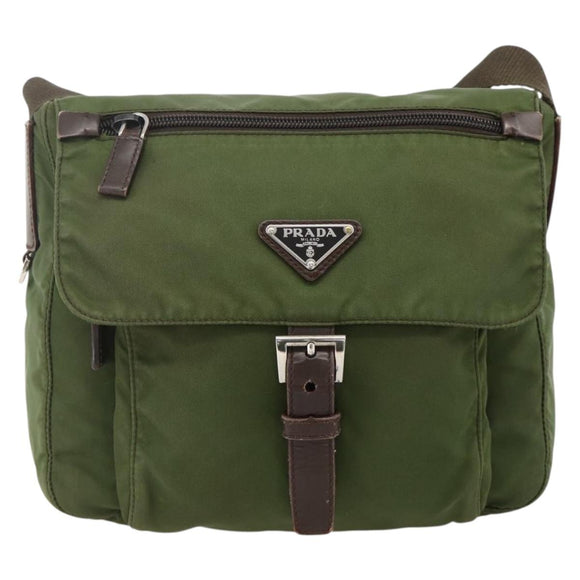 PRADA Shoulder Bag Nylon Green Silver Auth 175325