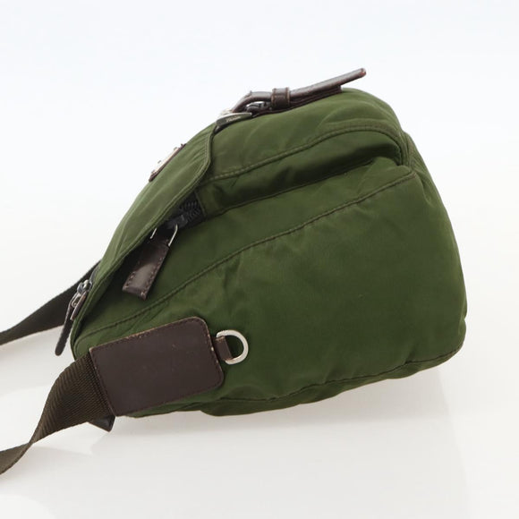 PRADA Shoulder Bag Nylon Green Silver Auth 175325