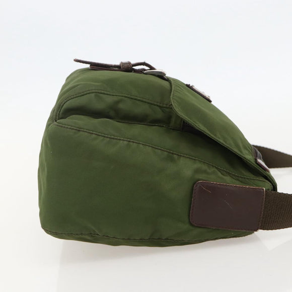 PRADA Shoulder Bag Nylon Green Silver Auth 175325