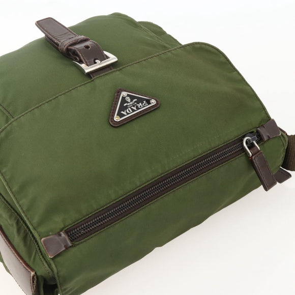 PRADA Shoulder Bag Nylon Green Silver Auth 175325