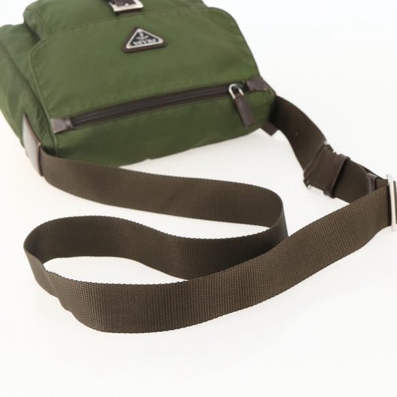 PRADA Shoulder Bag Nylon Green Silver Auth 175325