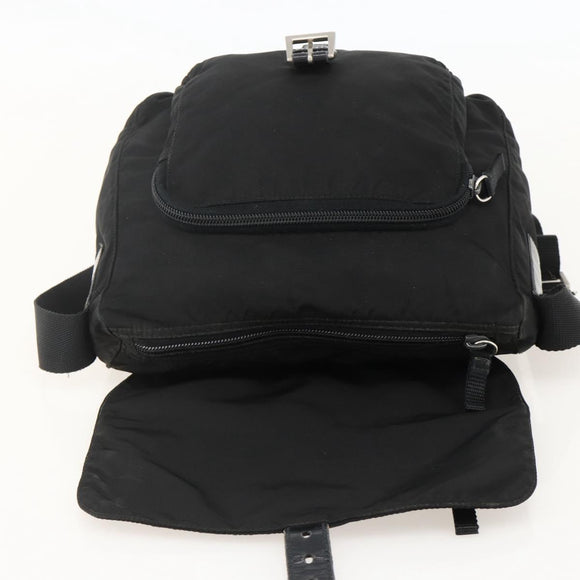 PRADA Shoulder Bag Nylon Black Silver Auth 175326