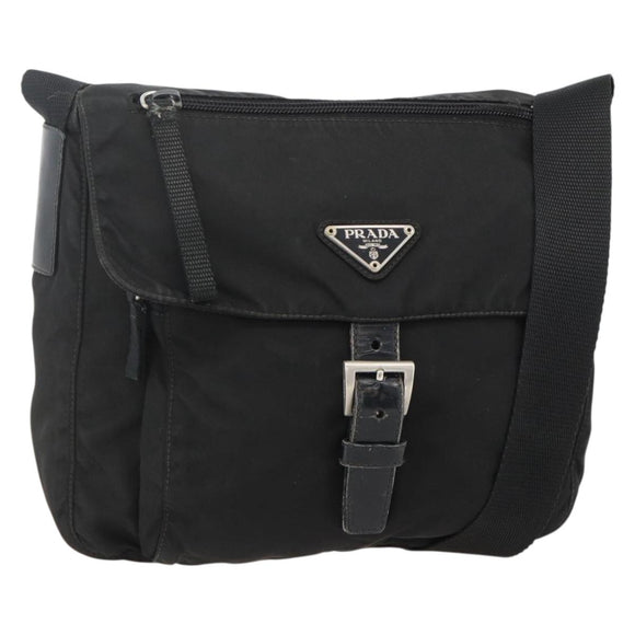 PRADA Shoulder Bag Nylon Black Silver Auth 175326