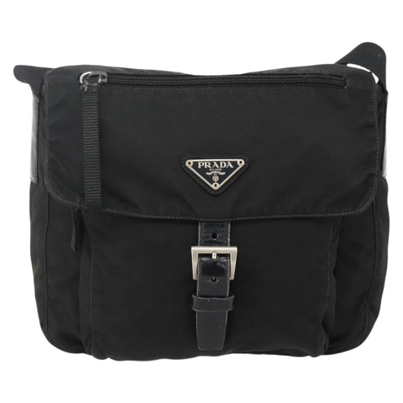 PRADA Shoulder Bag Nylon Black Silver Auth 175326