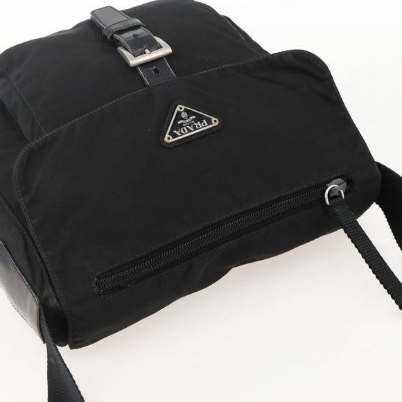 PRADA Shoulder Bag Nylon Black Silver Auth 175326