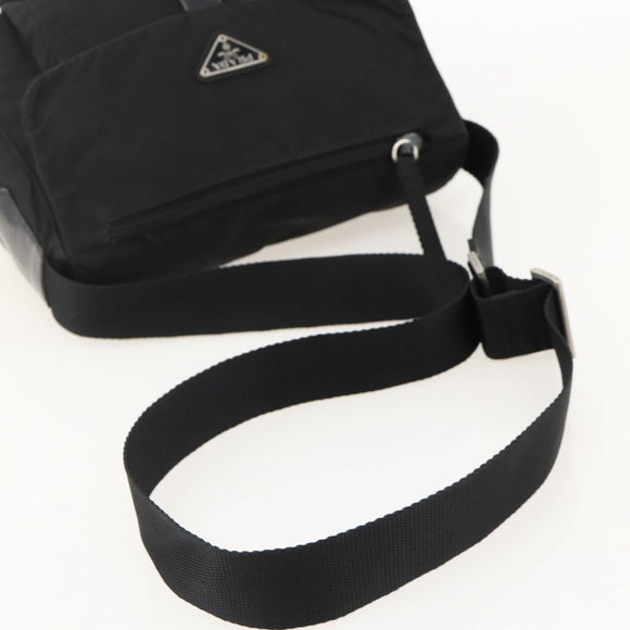 PRADA Shoulder Bag Nylon Black Silver Auth 175326