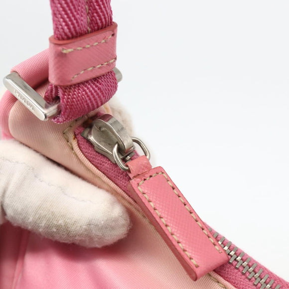 PRADA Hand Pouch Bag Nylon Pink Silver Auth 175327
