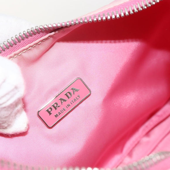 PRADA Hand Pouch Bag Nylon Pink Silver Auth 175327