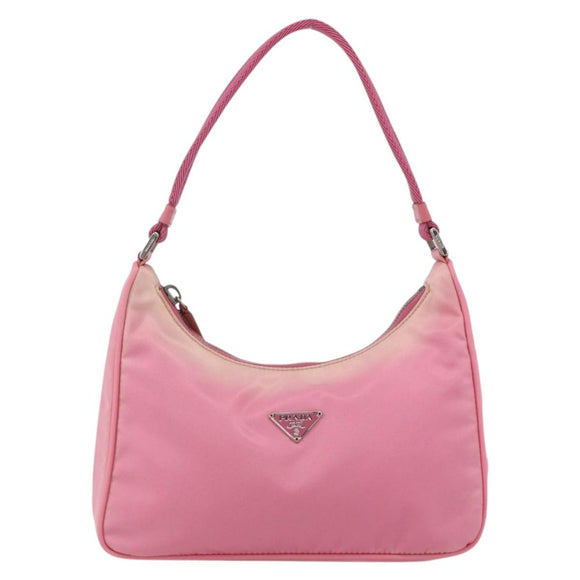 PRADA Hand Pouch Bag Nylon Pink Silver Auth 175327