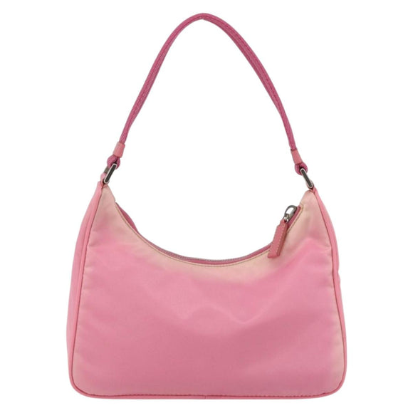PRADA Hand Pouch Bag Nylon Pink Silver Auth 175327