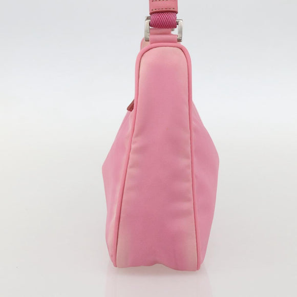 PRADA Hand Pouch Bag Nylon Pink Silver Auth 175327