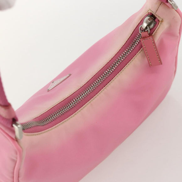 PRADA Hand Pouch Bag Nylon Pink Silver Auth 175327
