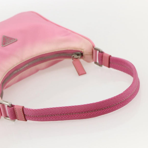 PRADA Hand Pouch Bag Nylon Pink Silver Auth 175327