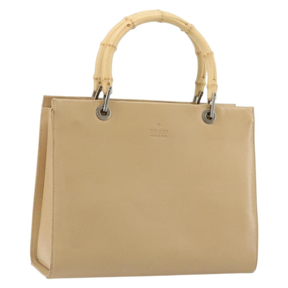 GUCCI Bamboo Hand Bag Leather Beige Silver 002 1016 Auth 175328