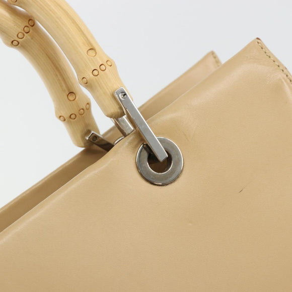 GUCCI Bamboo Hand Bag Leather Beige Silver 002 1016 Auth 175328