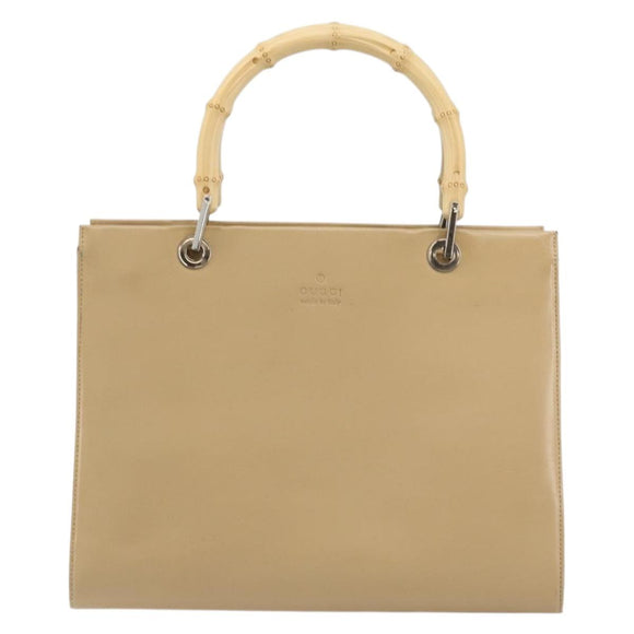 GUCCI Bamboo Hand Bag Leather Beige Silver 002 1016 Auth 175328