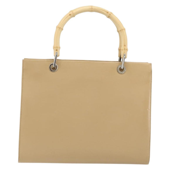 GUCCI Bamboo Hand Bag Leather Beige Silver 002 1016 Auth 175328