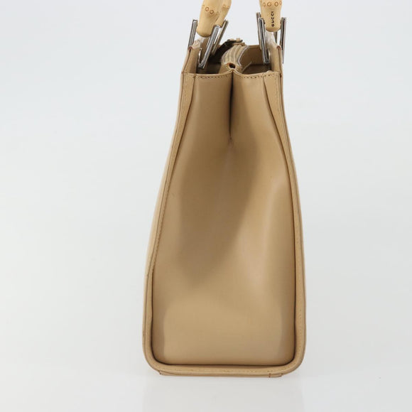 GUCCI Bamboo Hand Bag Leather Beige Silver 002 1016 Auth 175328