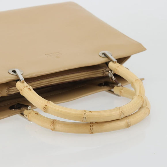 GUCCI Bamboo Hand Bag Leather Beige Silver 002 1016 Auth 175328