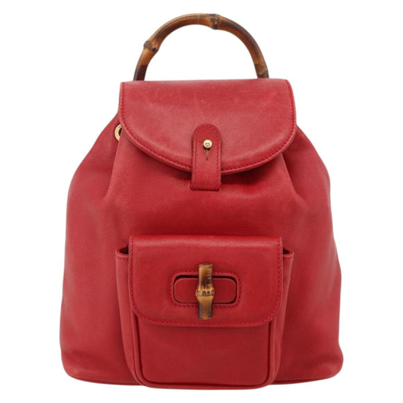 GUCCI Bamboo Backpack Leather Red Gold 003 2852 0030 0 Auth 175330