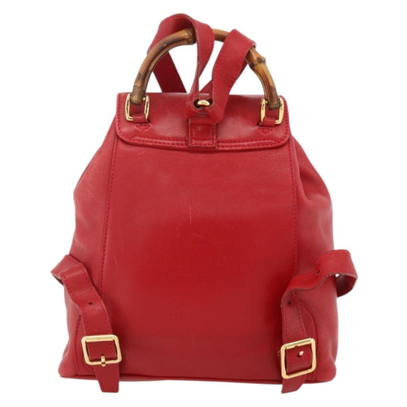 GUCCI Bamboo Backpack Leather Red Gold 003 2852 0030 0 Auth 175330