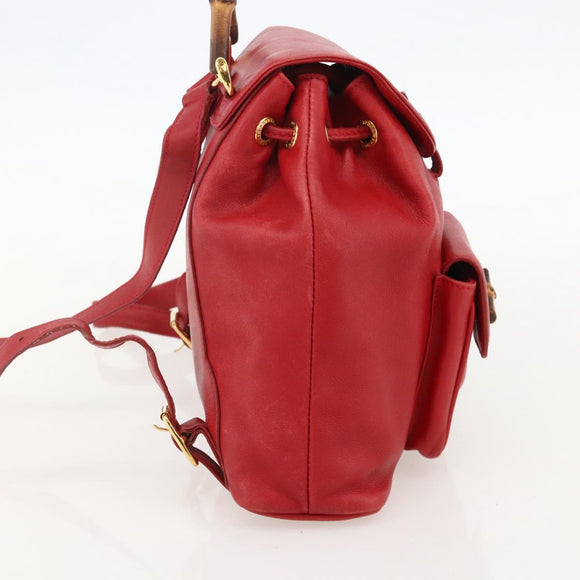 GUCCI Bamboo Backpack Leather Red Gold 003 2852 0030 0 Auth 175330
