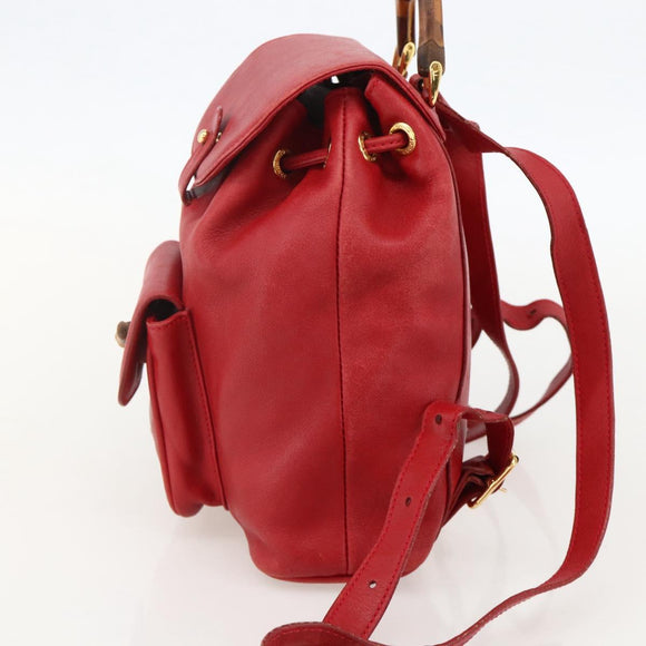 GUCCI Bamboo Backpack Leather Red Gold 003 2852 0030 0 Auth 175330