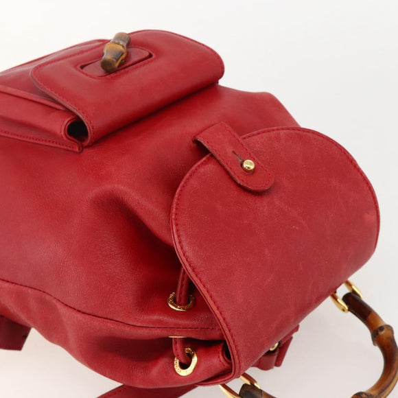 GUCCI Bamboo Backpack Leather Red Gold 003 2852 0030 0 Auth 175330