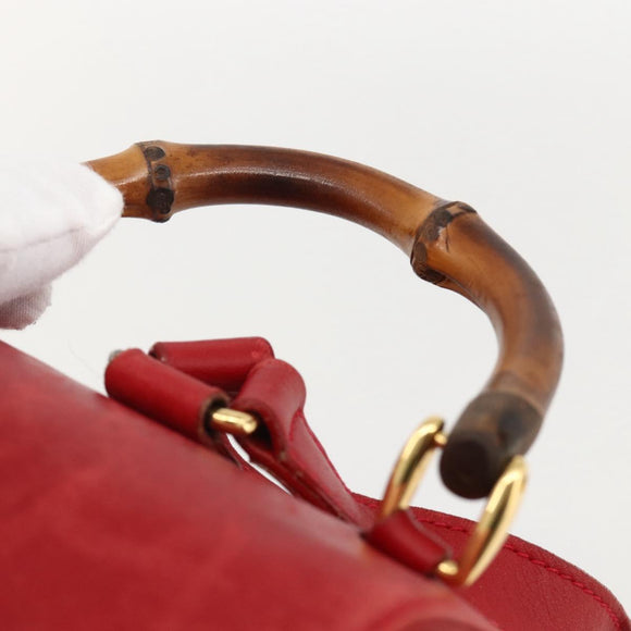 GUCCI Bamboo Backpack Leather Red Gold 003 2852 0030 0 Auth 175330