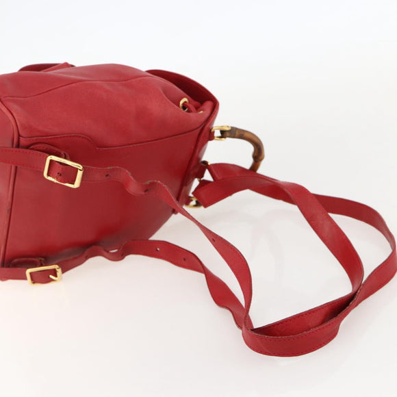 GUCCI Bamboo Backpack Leather Red Gold 003 2852 0030 0 Auth 175330