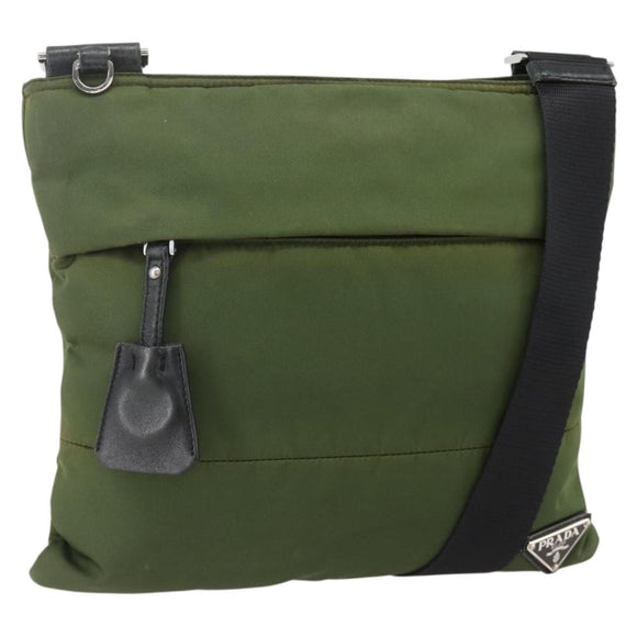 PRADA Shoulder Bag Nylon Green Silver Auth 175332