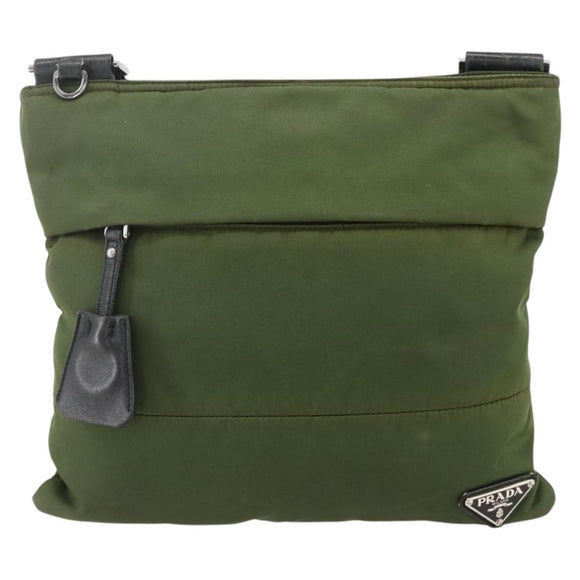 PRADA Shoulder Bag Nylon Green Silver Auth 175332