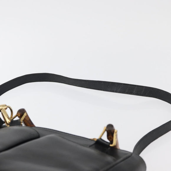 GUCCI Bamboo Hand Bag Leather 2way Black Gold 001 123 1638 Auth 175334