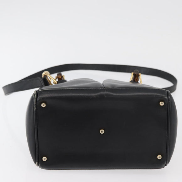 GUCCI Bamboo Hand Bag Leather 2way Black Gold 001 123 1638 Auth 175334