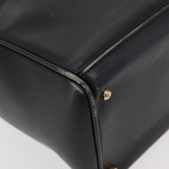 GUCCI Bamboo Hand Bag Leather 2way Black Gold 001 123 1638 Auth 175334
